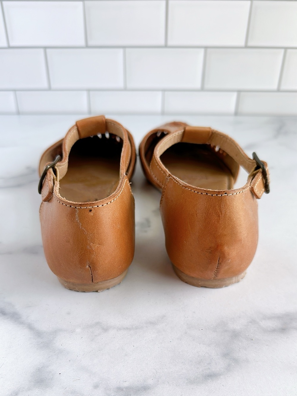 Sbicca Women's Tan Leather T-Strap Woven Flats - Picture 5 of 6